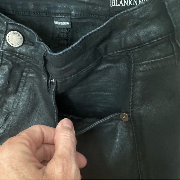 BLANKNYC Coated Waxed Denim Mini Skirt Black Stretch Style# 74X-0181MX - Picture 8 of 14